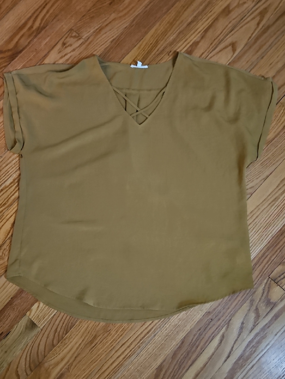 Maurices Crisscross V-Neck Short Sleeve Top — Brown
